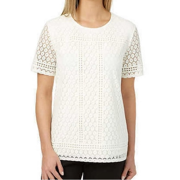 ๐ EUC Badgley Mischka white lace top - Picture 1 of 8